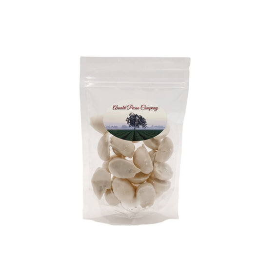 WHITE CHOCOLATE COVERED PECANS 8OZ